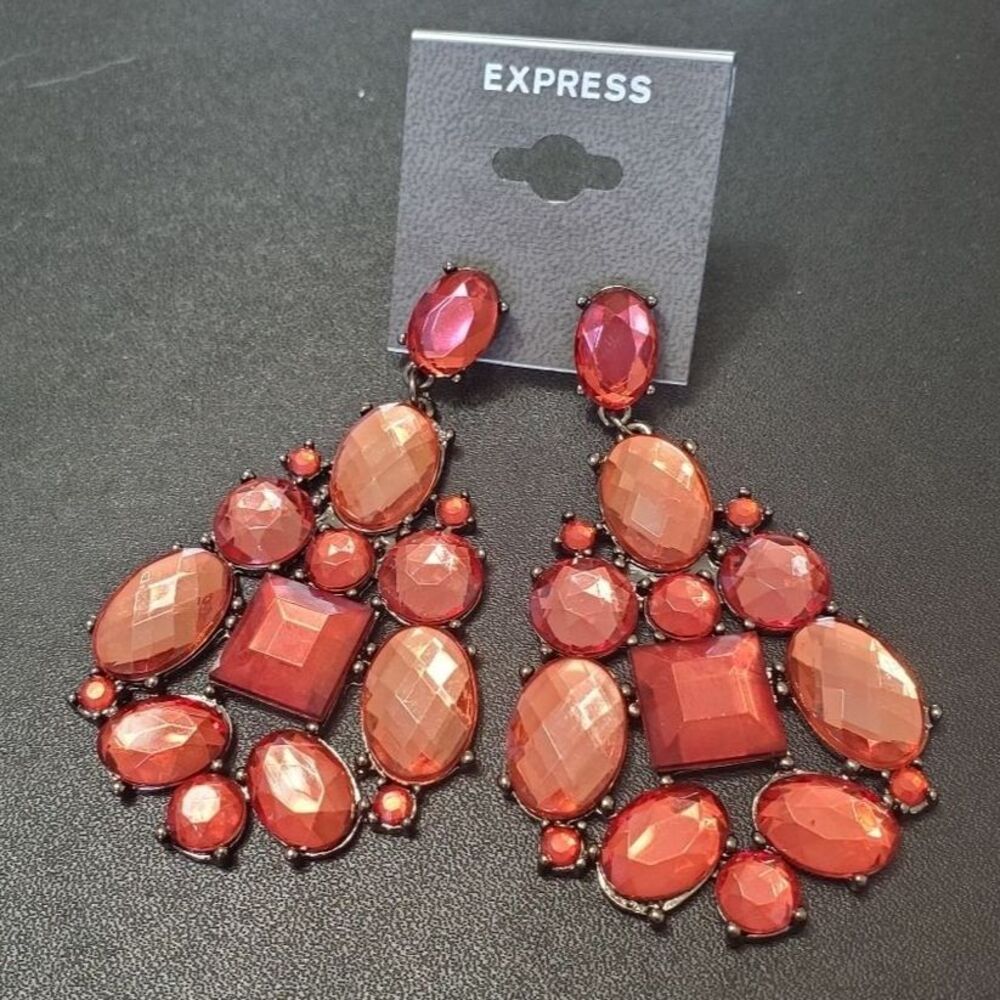 Express silver tone coral dangling statement earrings